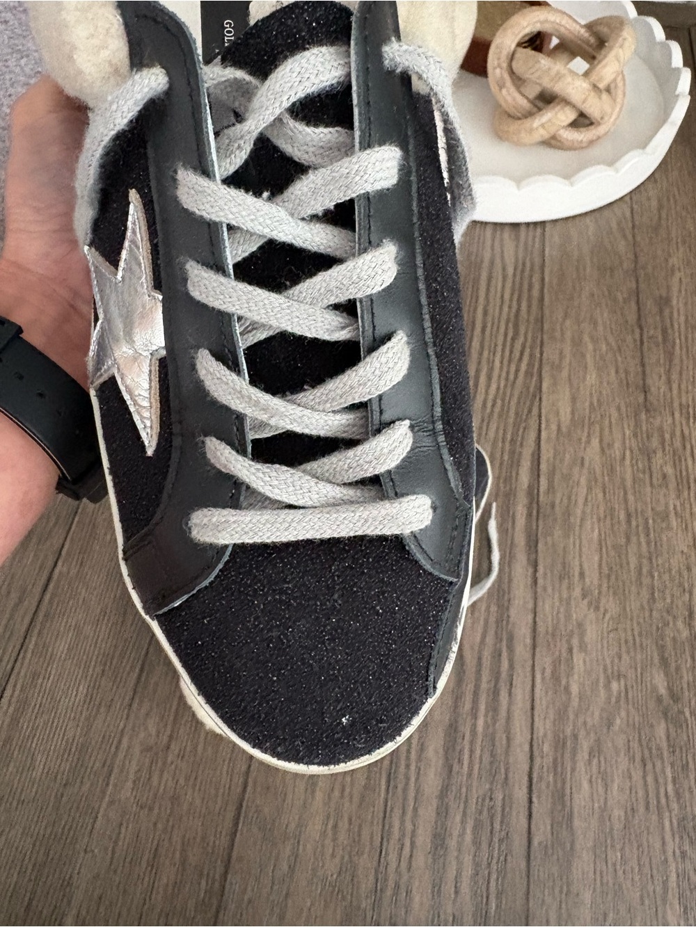 Golden Goose Black Star Sneakers with Cream Shearling Collar - Picture 6 of 7